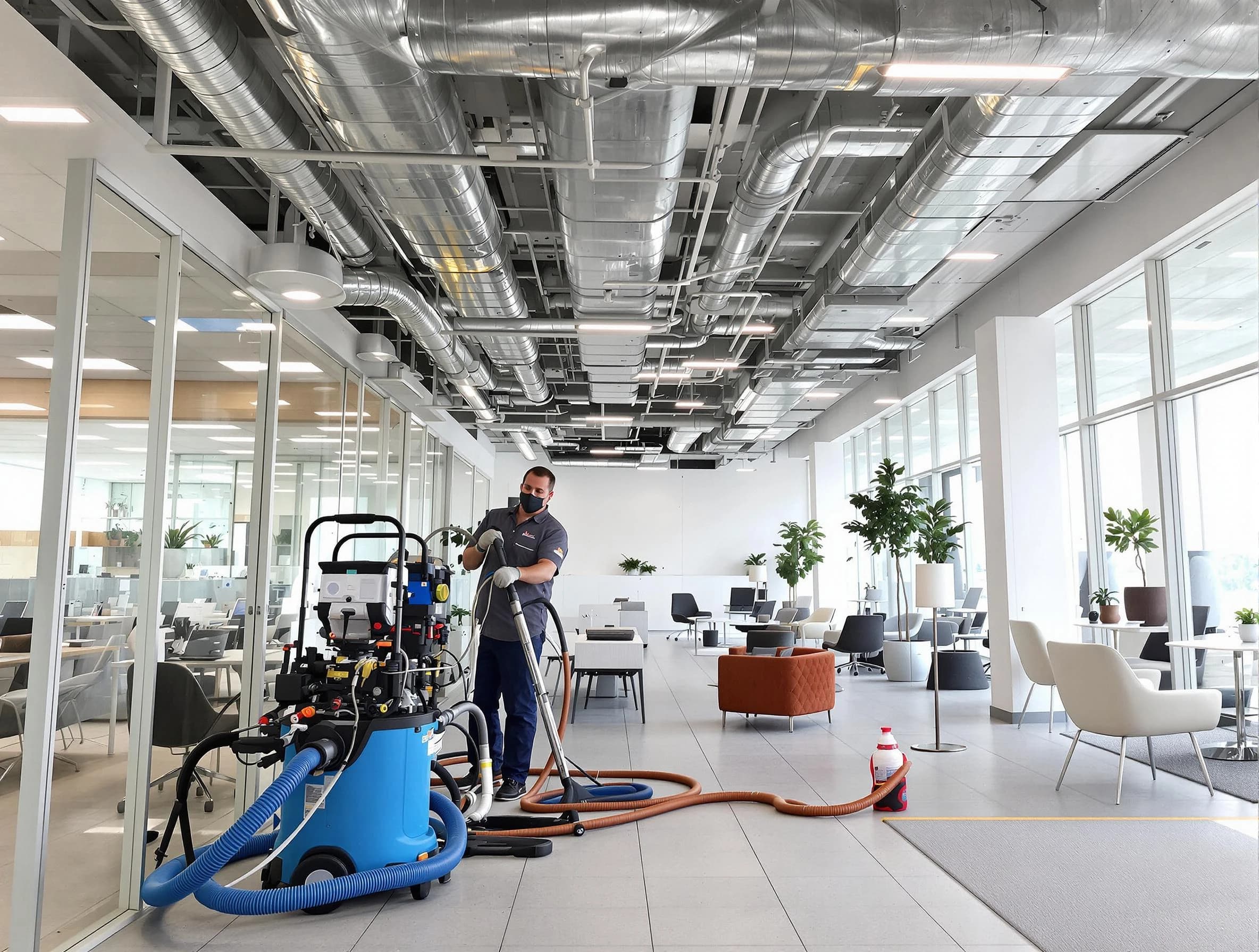 Brookhaven Air Duct Cleaning team conducting comprehensive commercial duct cleaning at a business location in Brookhaven