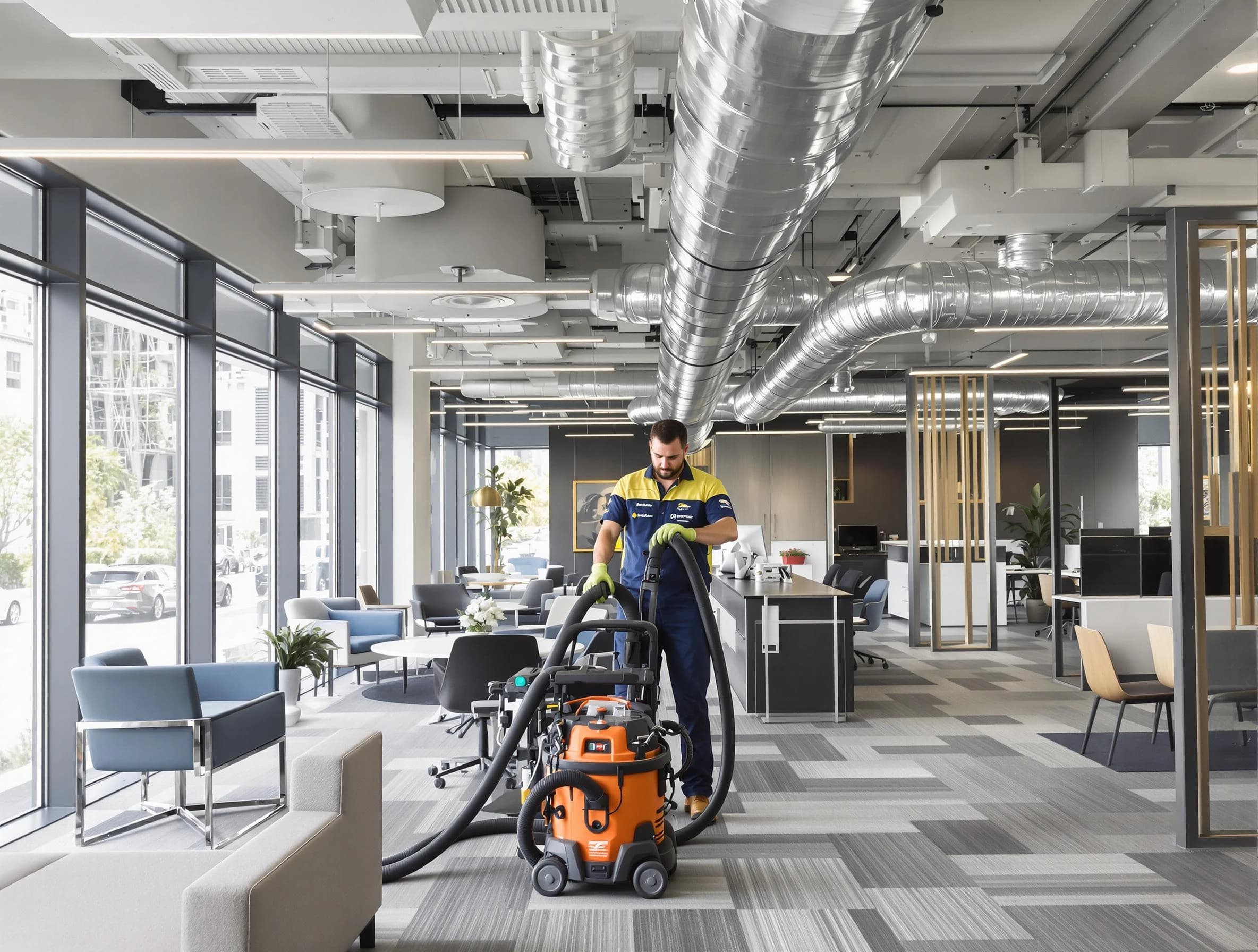 Brookhaven Air Duct Cleaning team performing thorough commercial duct cleaning at a Brookhaven business center