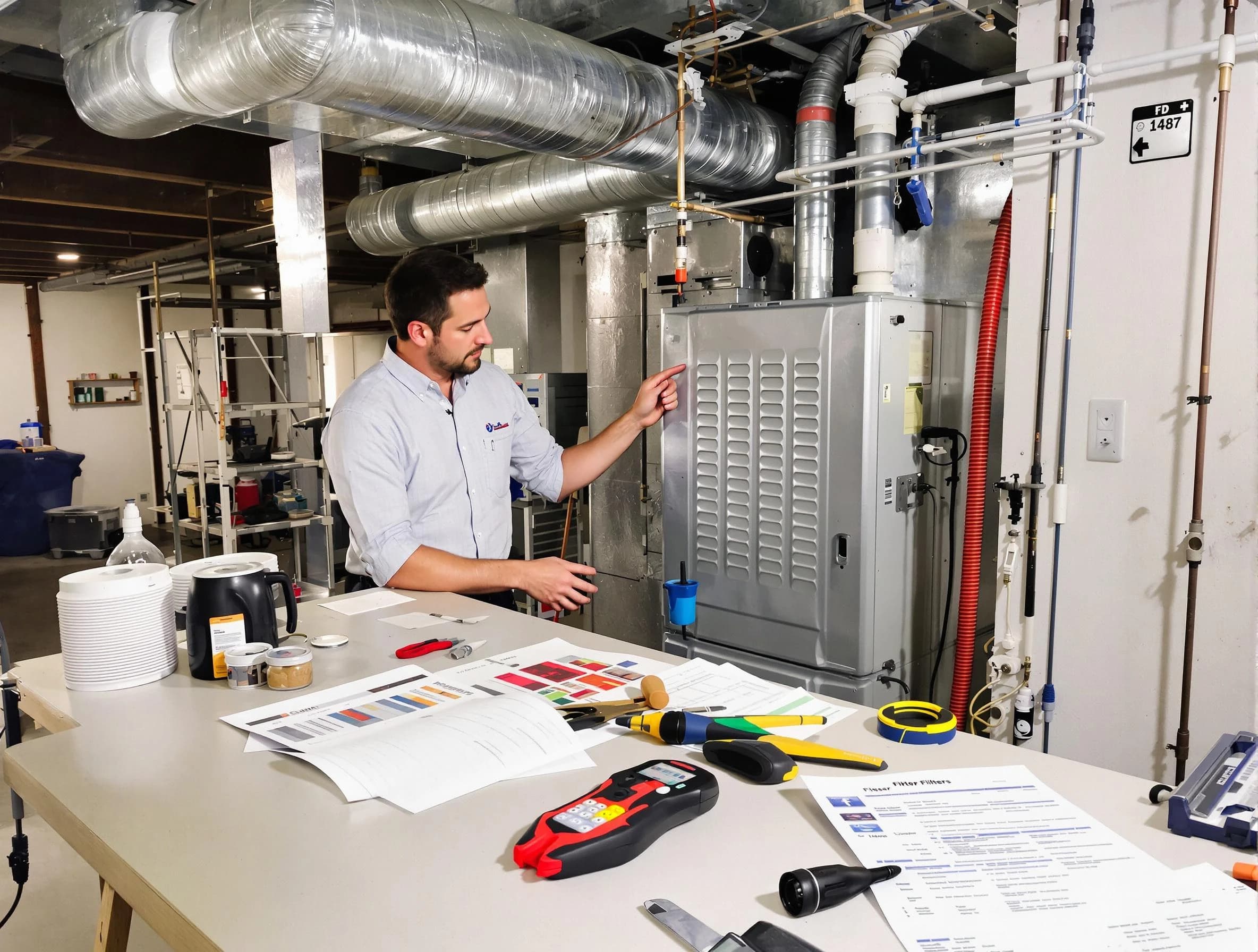 Brookhaven Air Duct Cleaning inspector conducting detailed filter system evaluation using professional diagnostic tools in Brookhaven