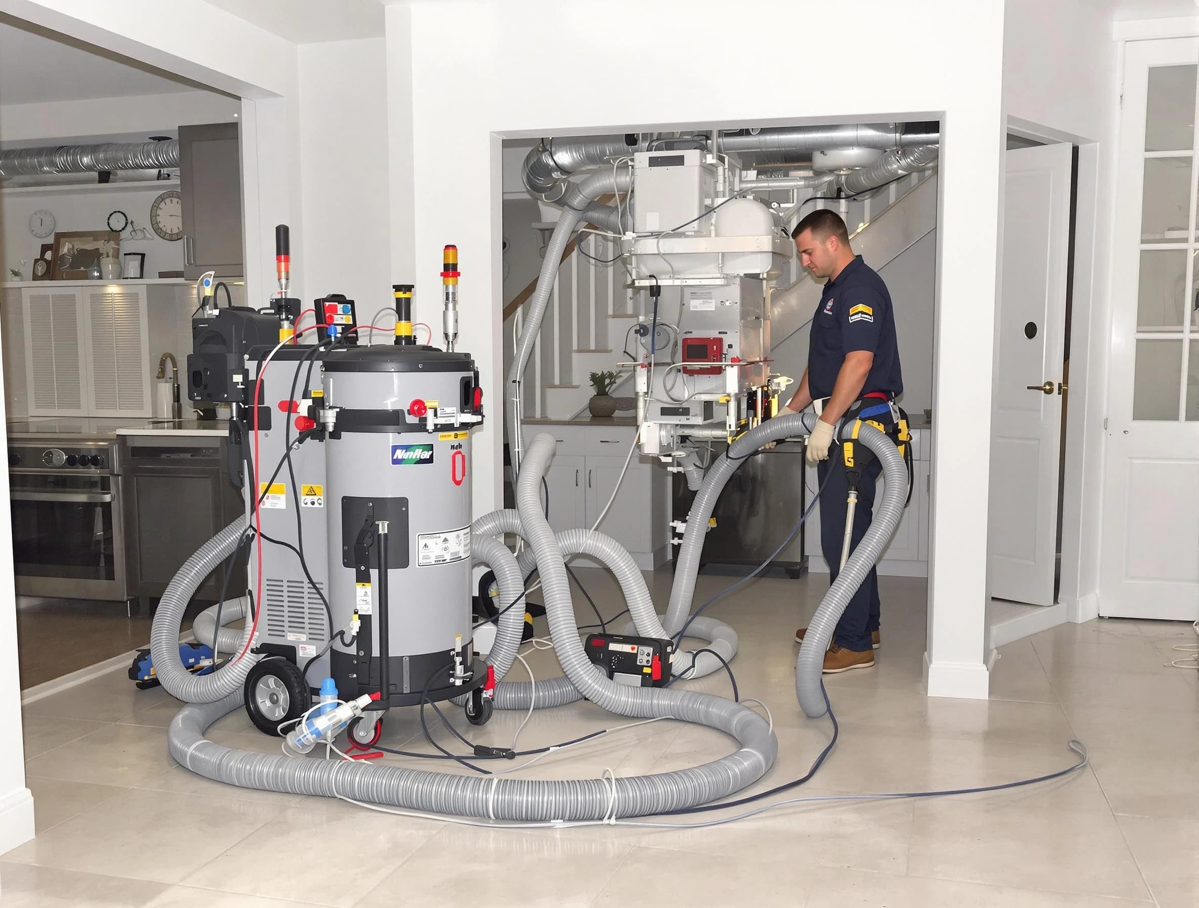 Brookhaven Air Duct Cleaning technician operating negative pressure cleaning equipment for thorough duct maintenance in Brookhaven
