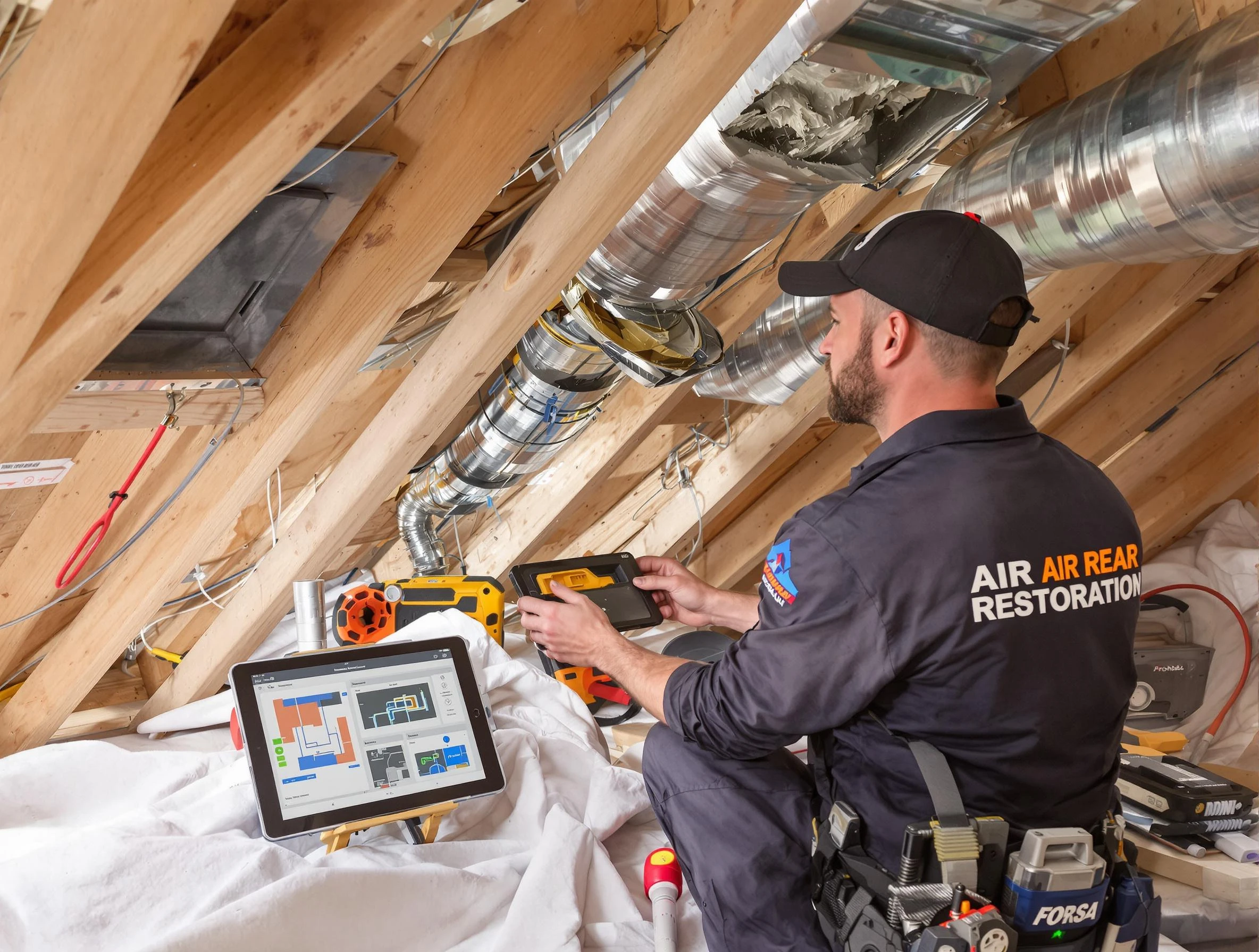 Brookhaven Air Duct Cleaning technician performing precise duct repair work in Brookhaven